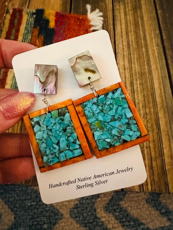 Handcrafted Multi Stone Inlay Dangle Earrings - image 6