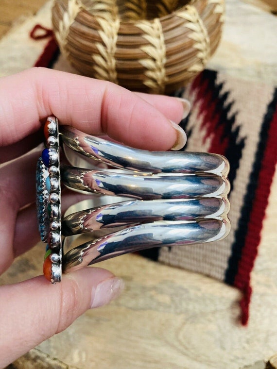 Amazing Navajo Multi Stone & Sterling Silver Cuff… - image 6