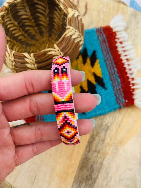 Navajo Made Beaded Leather Bangle Bracelet - image 4