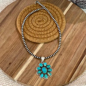Beautiful Handmade Sterling Silver & South Hill Sonoran Turquoise Cluster Pendant
