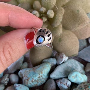 Navajo Sterling Silver Blue Opal Bear Paw Ring