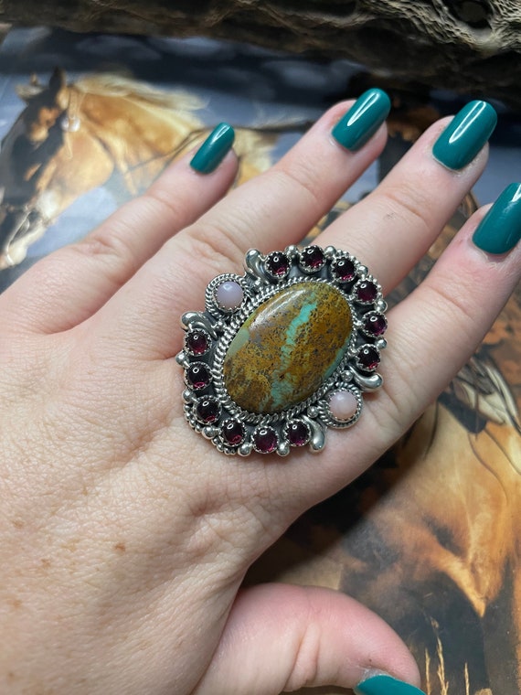 Handmade Royston Turquoise Adjustable Oval Ring - image 3