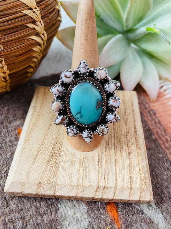 Handmade Sterling Silver, Turquoise & Wild Horse … - image 1