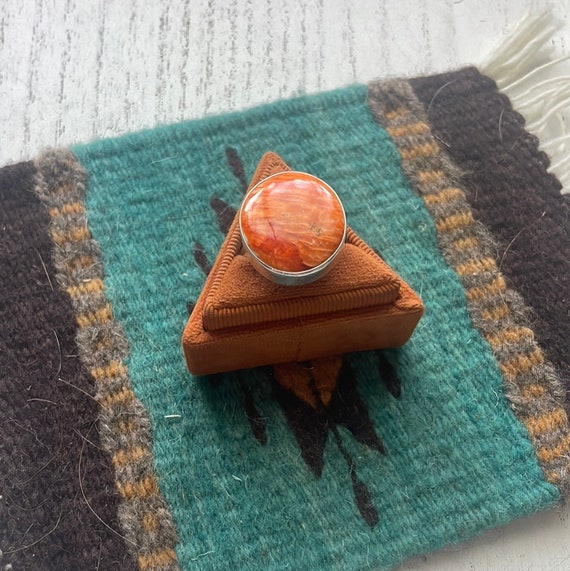 Navajo Sterling Silver & Orange Spiny Ring Size 10 - image 1