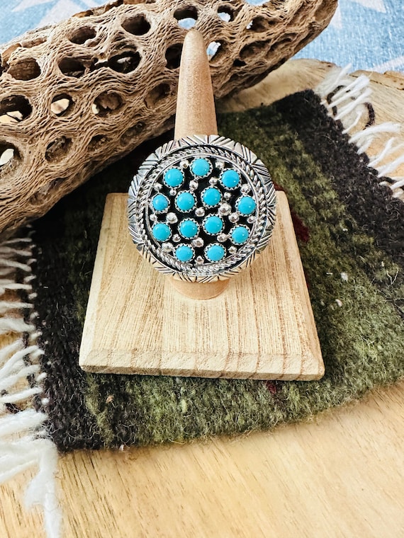 Navajo Sterling Silver & Turquoise Cluster Ring S… - image 1