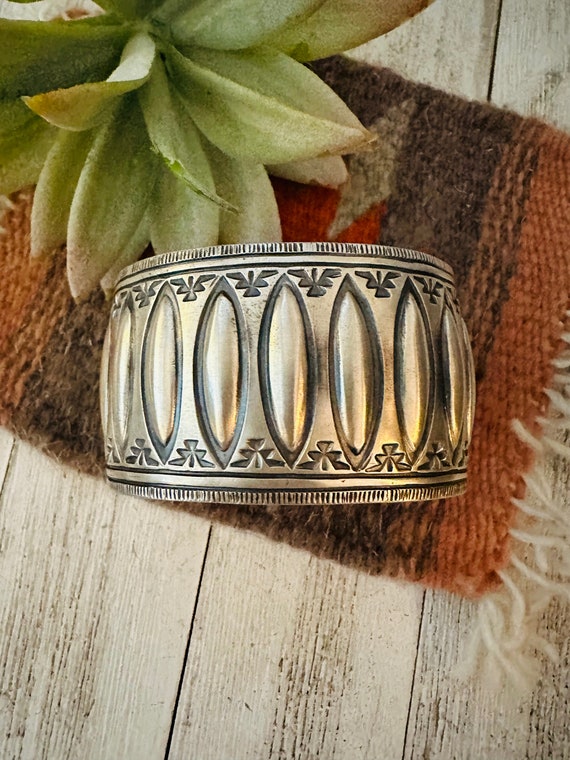 Navajo Hand Stamped Sterling Silver Cuff Bracelet - image 1