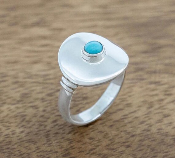 Silver Disc Ring w/ Turquoise - image 1