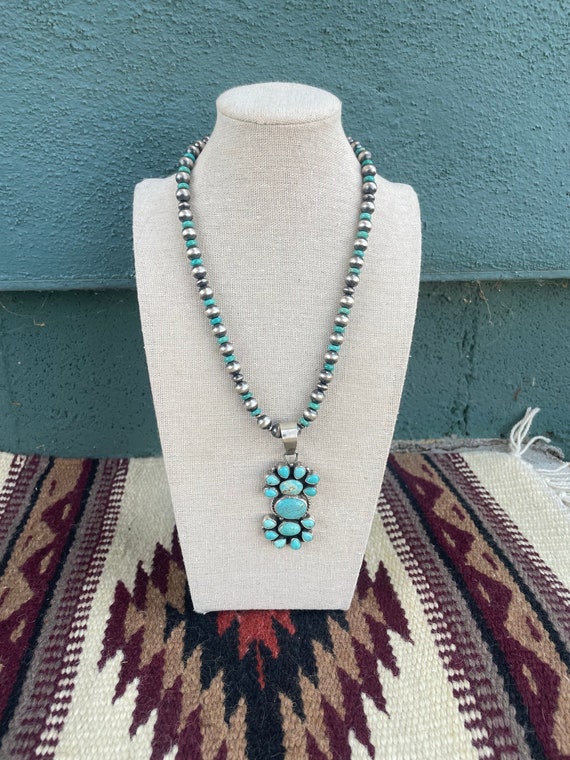 Beautiful Navajo Sterling Silver Turquoise Neckla… - image 2