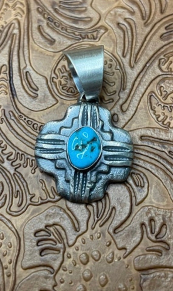 Navajo Sterling Silver Turquoise Pendant By Chimne