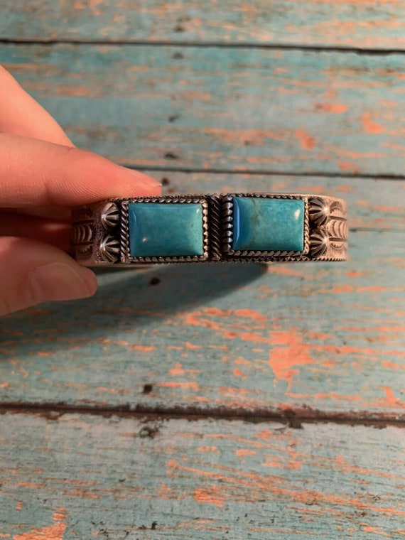 Navajo Turquoise & Sterling Silver Square Stone Br
