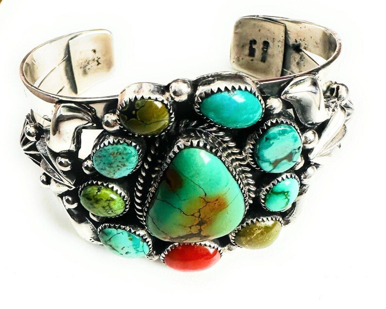 Navajo Old Pawn Turquoise, Coral & Sterling Silver Cuff Bracelet / - Etsy