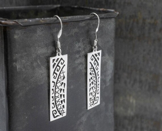 Tribal Patterned Rectangle Earrings on Hook - image 1