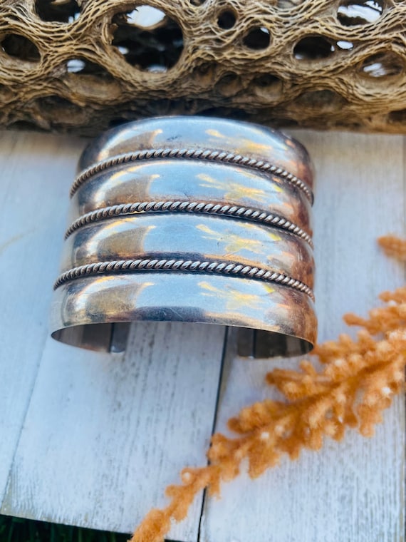 Vintage Navajo Sterling Silver Cuff Bracelet Sign… - image 1