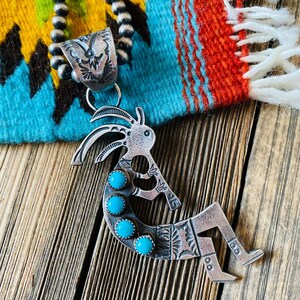Navajo Turquoise & Sterling Silver Kokopelli Pendant by Kevin Billah