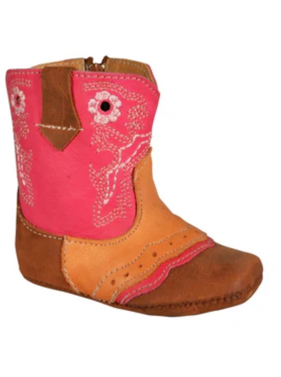 Western Leather infant Baby Boots Fuchsia & Amber