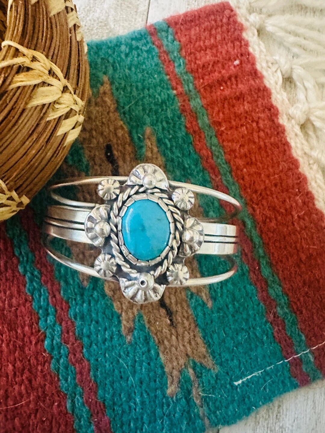 Navajo Sterling Silver & Kingman Turquoise Cuff Bracelet - Etsy