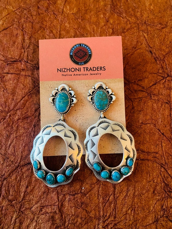 Navajo Sterling Silver & Turquoise Concho Dangle … - image 2