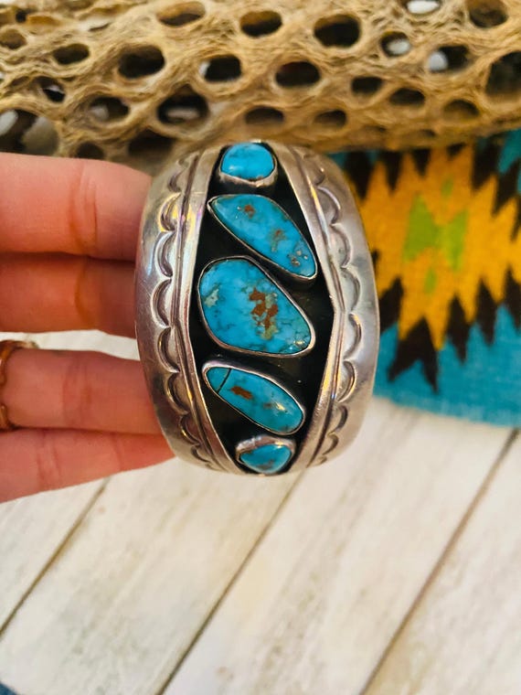 Yummy Old Pawn Navajo Turquoise Sterling Cuff