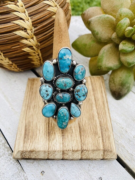 Navajo Turquoise & Sterling Silver Cluster Adjust… - image 1