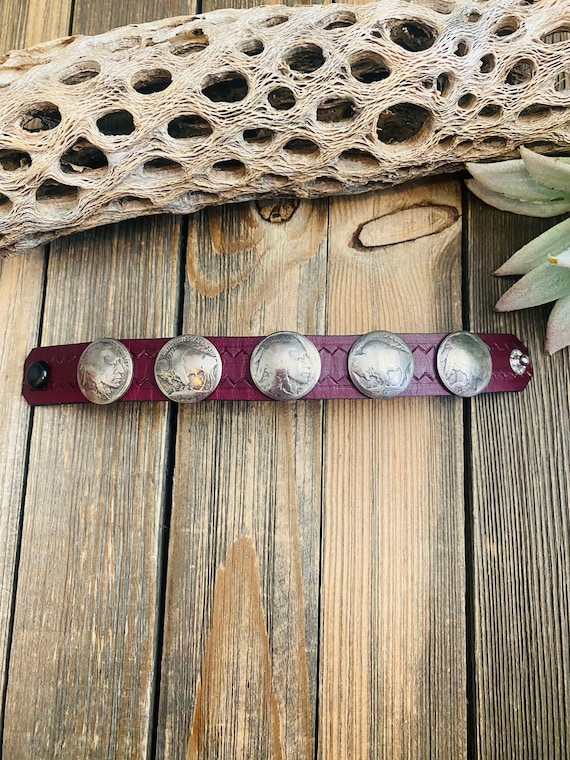 Navajo Buffalo Nickel and Brown Leather Bracelet - image 1