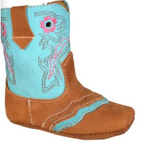 Western Leather infant Baby Boots Turquoise/ Brown