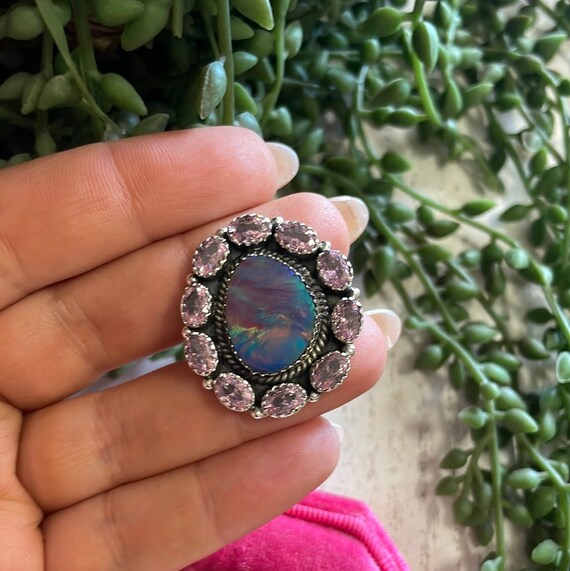 Nizhoni Handmade Arora Opal, Pink Cz And Sterling… - image 4