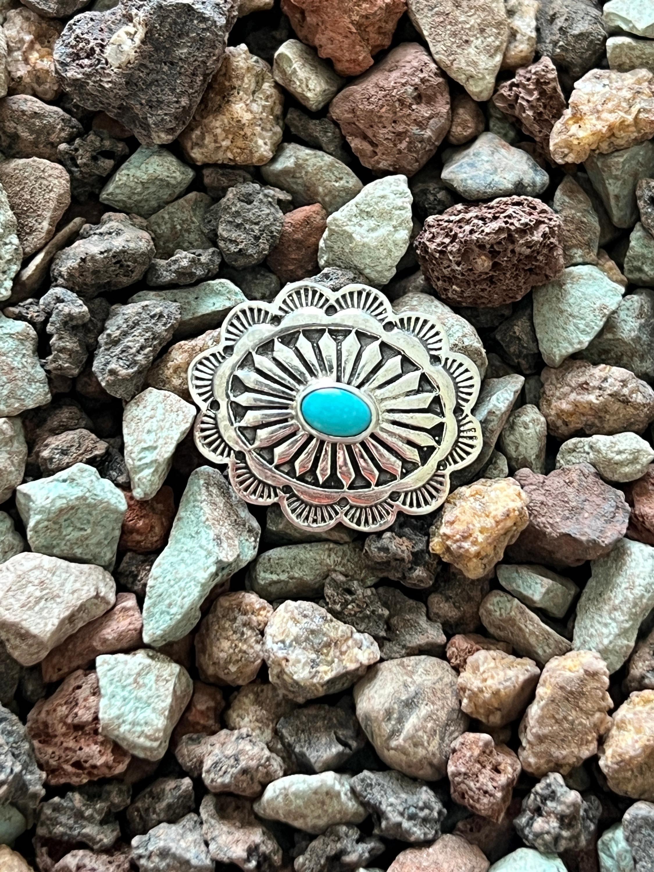 Sterling Silver and Kingman Turquoise Traditional Style Concho Slide ...