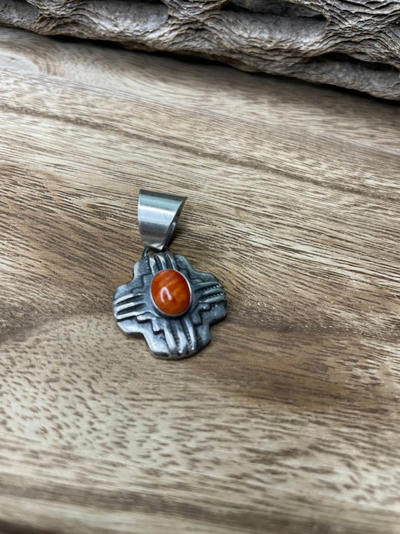 Navajo Sterling Silver Orange Spiny Pendant By Ch… - image 1