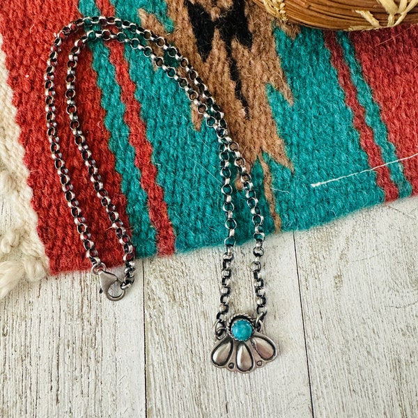 Navajo Sterling Silver & Turquoise Concho Necklace