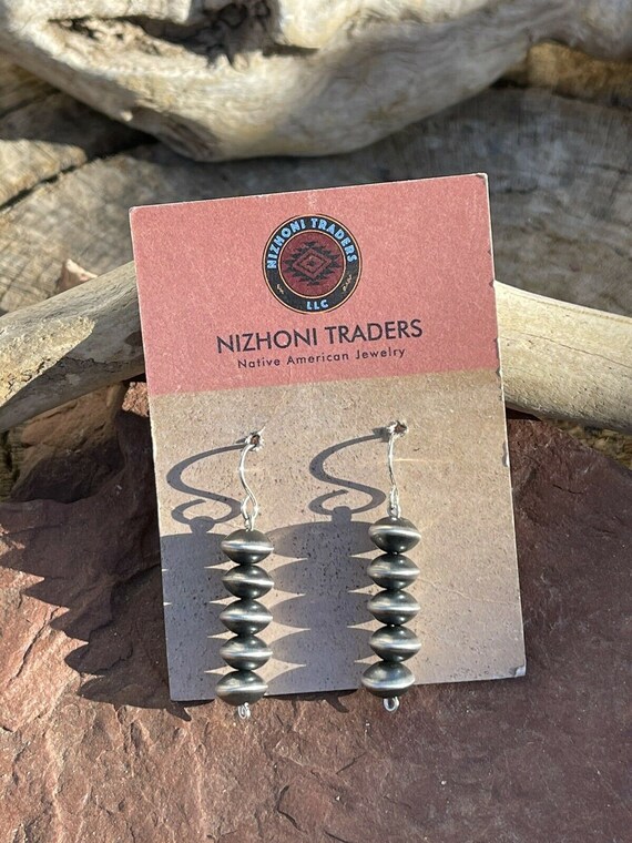 Navajo Sterling Silver Disk Bead Dangle Earrings - image 6