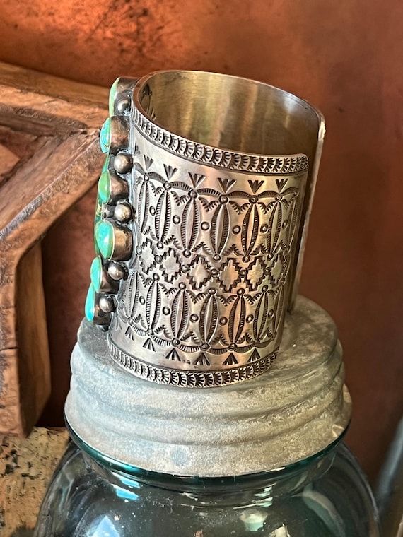Navajo Hefty Sterling Silver and Sonoran Turquoise Cuff Bracelet