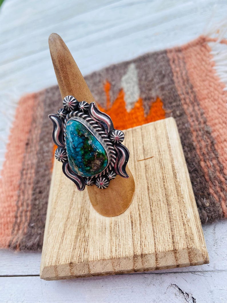 Navajo Kingman Web Turquoise & Sterling Silver Ring Size 6 - Etsy