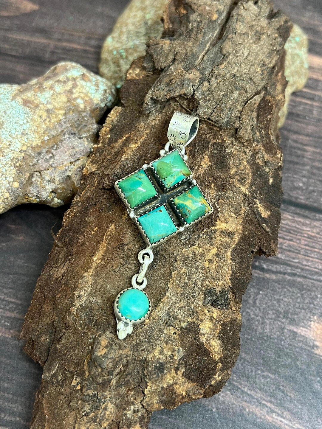 Handmade Sterling Silver Kingman Turquoise Pendant With Signed Nizhoni ...