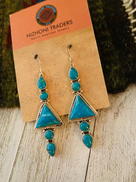 Navajo Turquoise & Sterling Silver Dangle Earrings - image 4