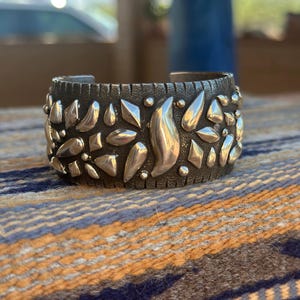 Old Pawn Ernest Rangel Sterling Silver Repousse Cuff