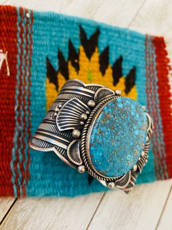 Navajo Kingman Web Turquoise & Sterling Silver In… - image 3