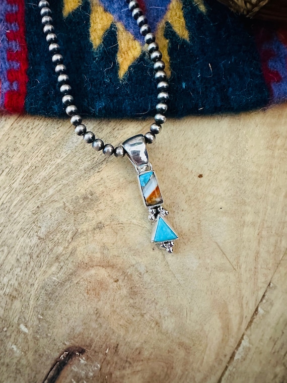 Navajo Turquoise, Spice & Sterling Silver Two Ston
