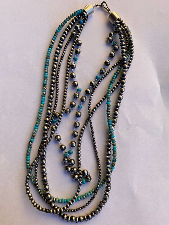 Navajo Turquoise & Sterling Silver 5 Strand Beade… - image 7
