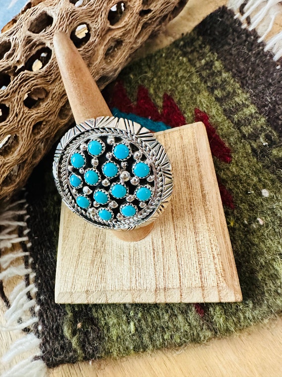 Navajo Sterling Silver & Turquoise Cluster Ring S… - image 2