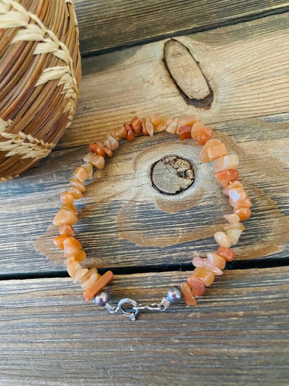 Navajo Carnelian & Sterling Silver Beaded Bracelet - image 2