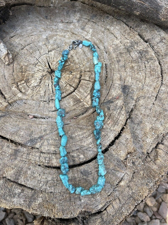 Sterling Silver Beaded Turquoise Necklace 18 Inch - image 2