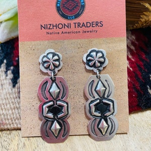 Navajo Sterling Silver Concho Dangle Earrings By Leander Tahe