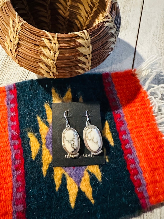 Navajo Howlite and Sterling Silver Dangle Earrings - image 2