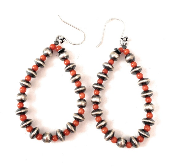 Handmade Coral And Sterling Silver Beaded Dangle … - image 6