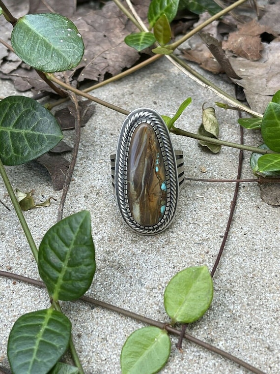 Navajo Southwest Ribbon Turquoise & Sterling Silv… - image 1