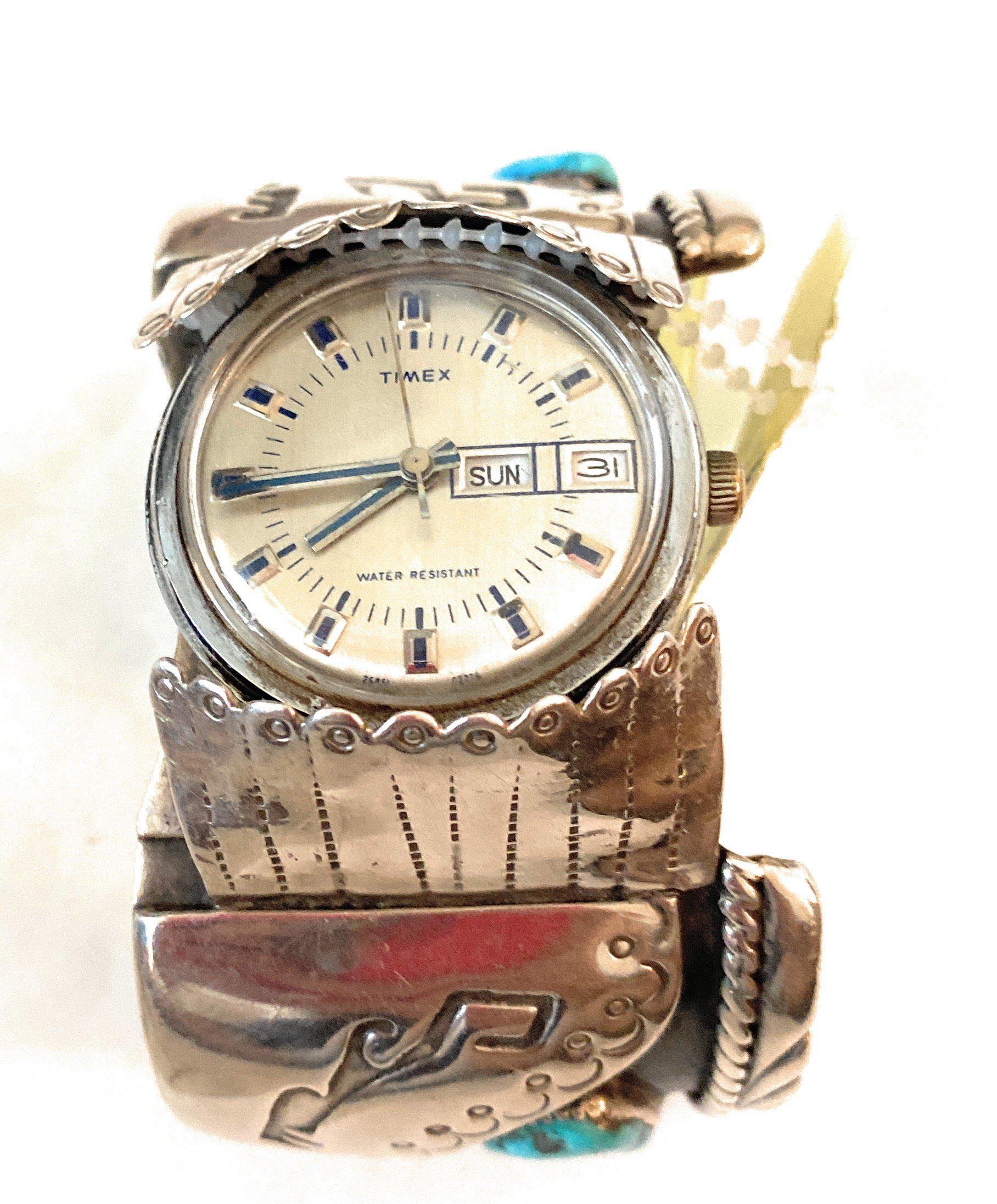 Old Pawn Vintage Navajo Turquoise & Sterling Silver Watch Cuff - Etsy