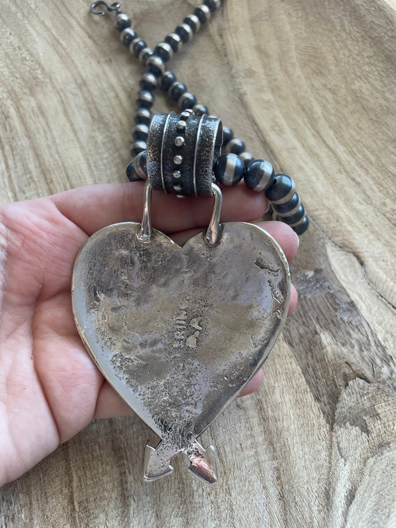 Navajo Sterling Silver Heart Pendant Signed - image 2
