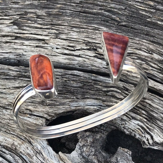 Navajo Spiny Oyster & Sterling Silver Bracelet Cu… - image 3