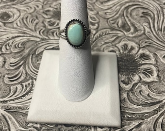 Navajo Golden Hills Turquoise & Sterling Silver Ring Size 6.5