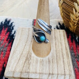 Navajo Sterling Silver & Turquoise Feather Adjustable Ring